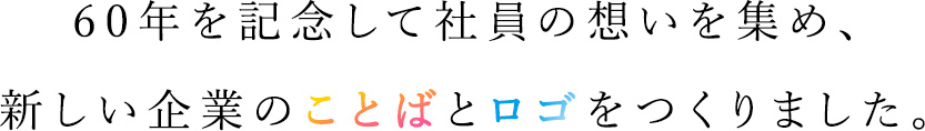 60年を記念して社員の想いを集め、新しい企業のことばとロゴをつくりました。