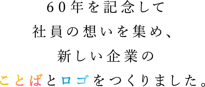 60年を記念して社員の想いを集め、新しい企業のことばとロゴをつくりました。